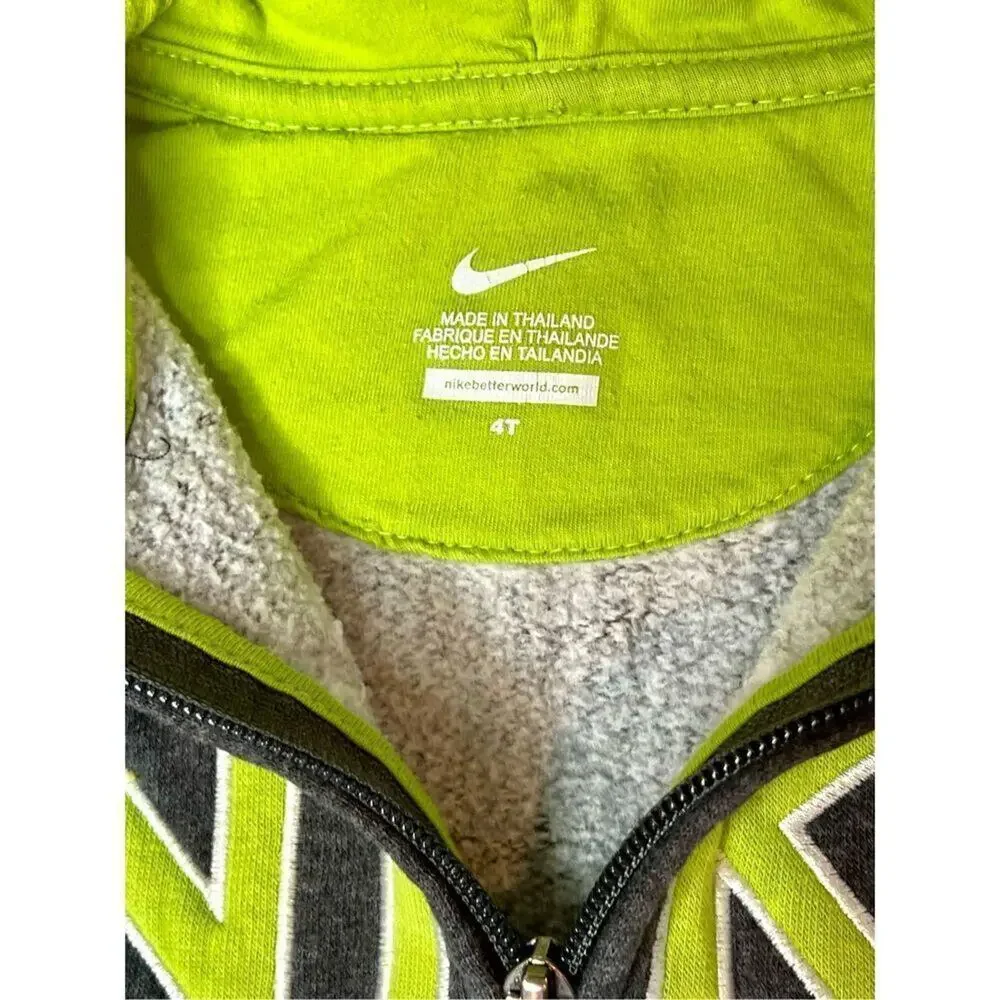 Nike Sportswear Gray Green Sweatshirt Fleece Hooded Zipper Jacket sz‎ 4T
